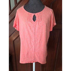 L.L.Bean Womens Coral Polka Dot Short Sleeve Blouse M